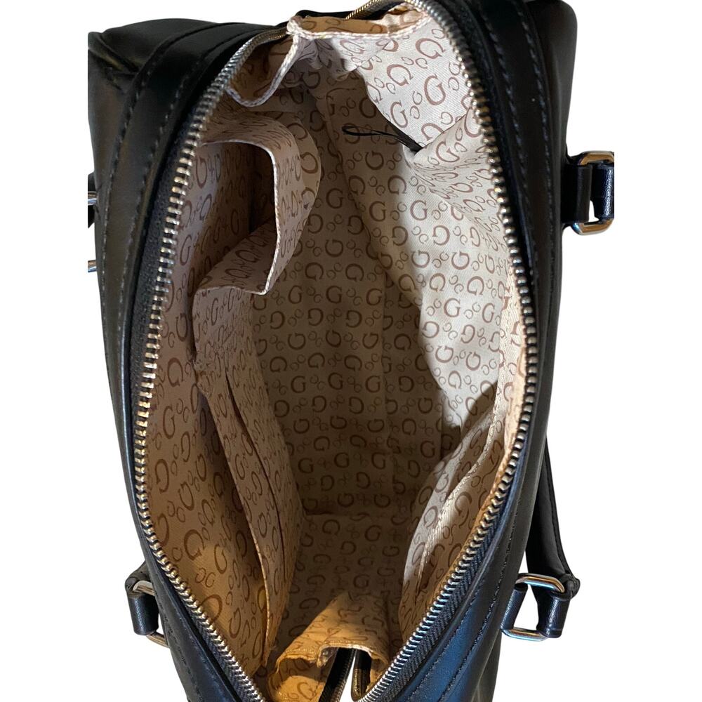 Guess Cessily Quilted Boxed Satchel Handbag Black Vegan Faux Leather Crossbody‎ - Picture 9 of 14